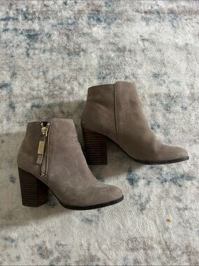 Aldo Taupe Suede Ankle Booties with Block Heel